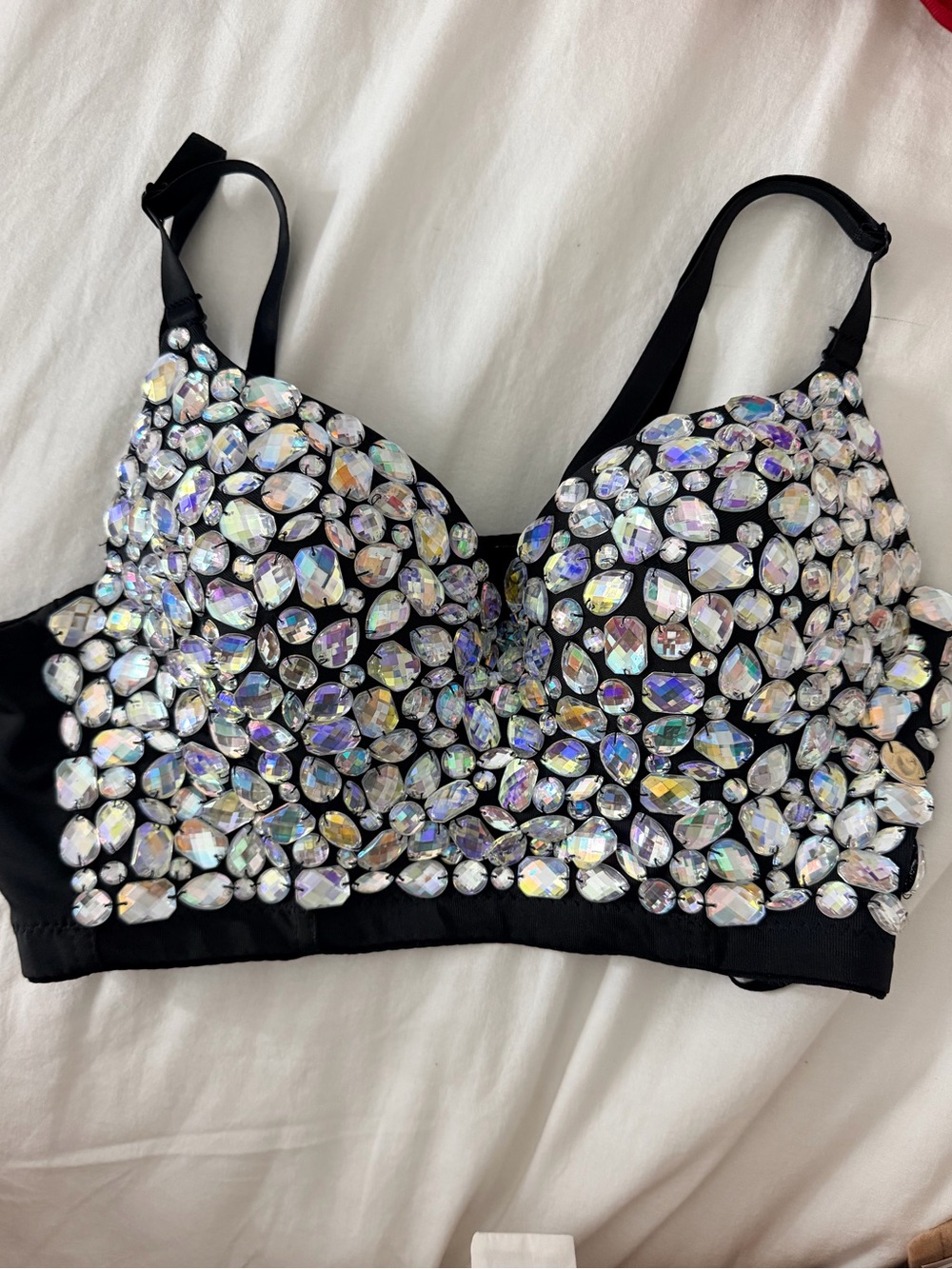 Boutique Black Crystal-Embellished Bralette